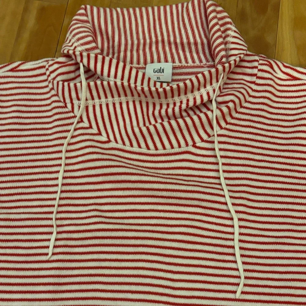 CAbi Striped Cowl Neck Sweater in Red and White - Picture 3 of 7